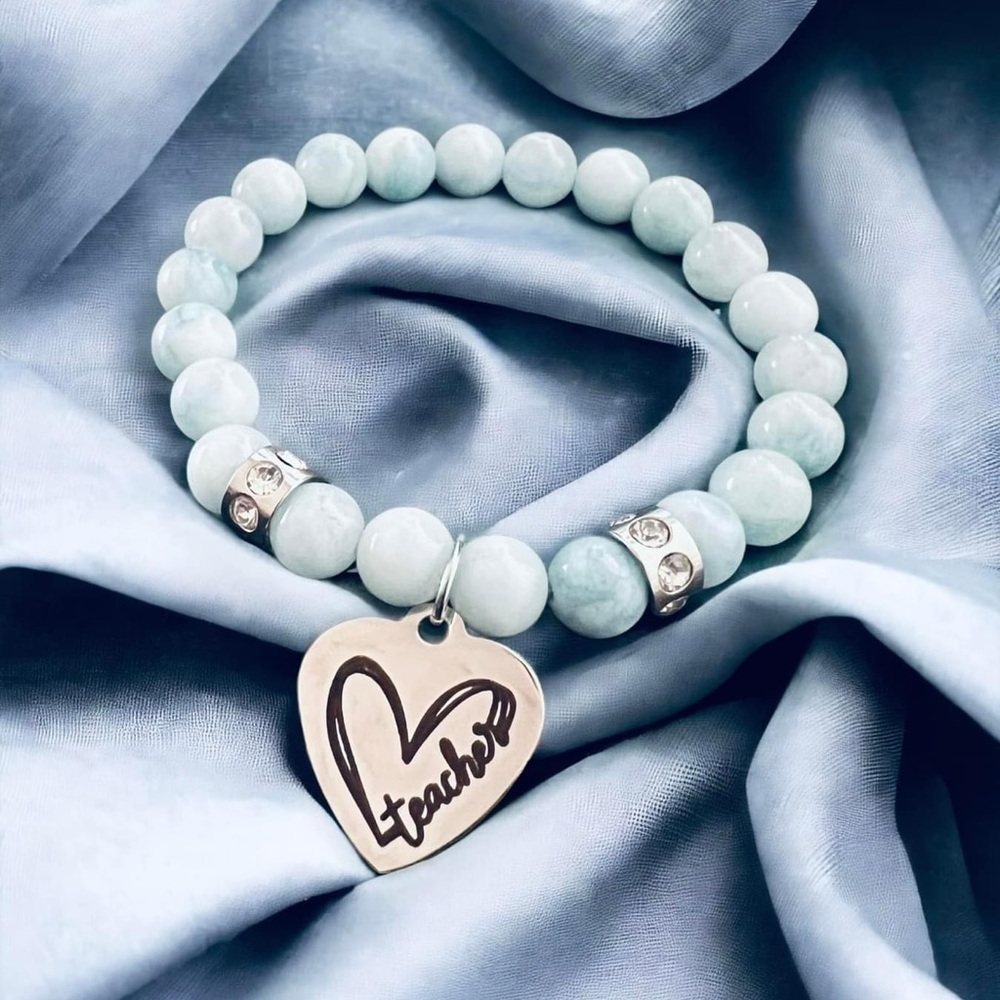 Teacher Charm Bracelet (Sky Blue Jade)